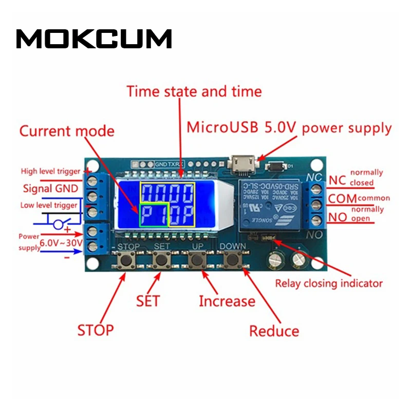 

Micro USB Digital LCD Display Time Delay Relay Module 6-30V Control Timer Switch Trigger Cycle Module Timing Circuit Relay