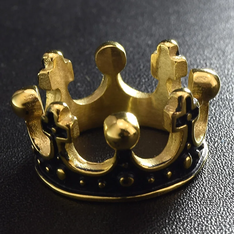 Dolaime Hot Gold Color Stainless Steel Ring Crown King Mens Rings Wedding Jewelry Domineering Cool Party Gift, GR430