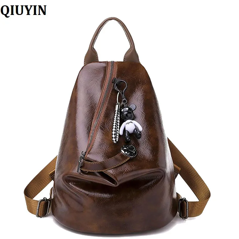 

QIUYIN Girls Mochila Feminina Plecak Bagpack Women's Leather Backpack With Solid Bear Women's Bags Set School Bags For Teenage