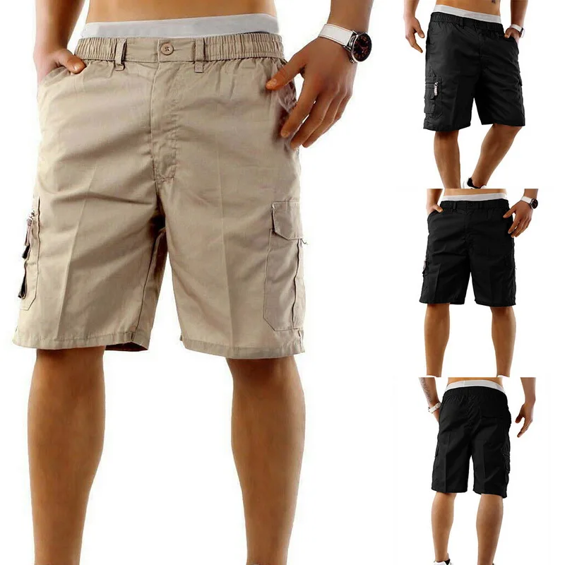 Для мужчин карго шорты со множеством карманов летние свободные молнии Бриджи светло-серого цвета, большой Размеры шорты милитари Повседневное мужские короткие штаны