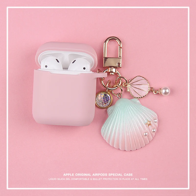 

Cute Seashell Silicone Case for Apple Airpods 1 2 Air pods Accessories Bluetooth Earphone Protective Case Cover With Keyring