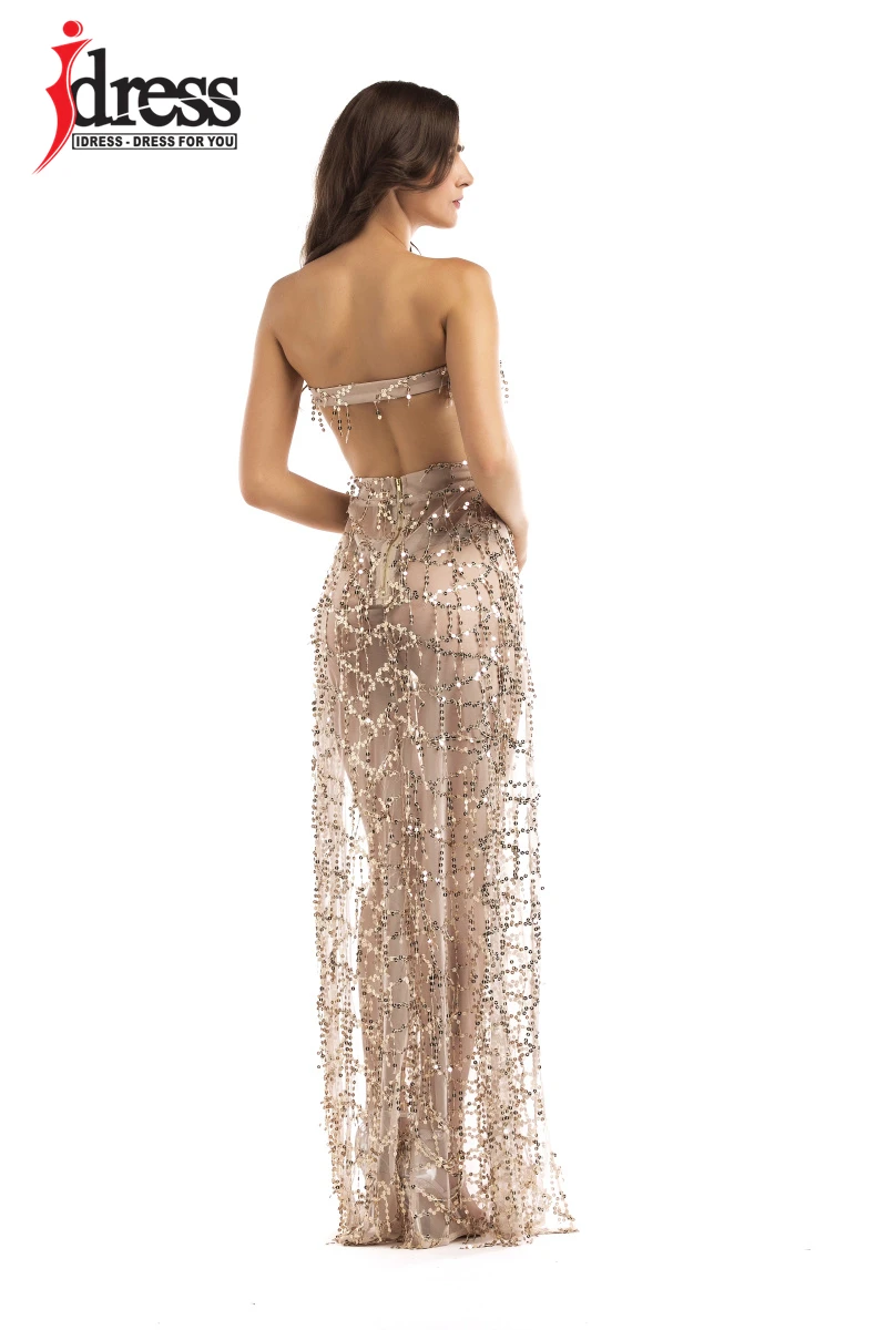IDress Luxury Sexy Women Strapless Sequins Long Dress Club Waer 2017 Elegant Golden Black White Party Dresses Maxi Vestidos De Festa (1)
