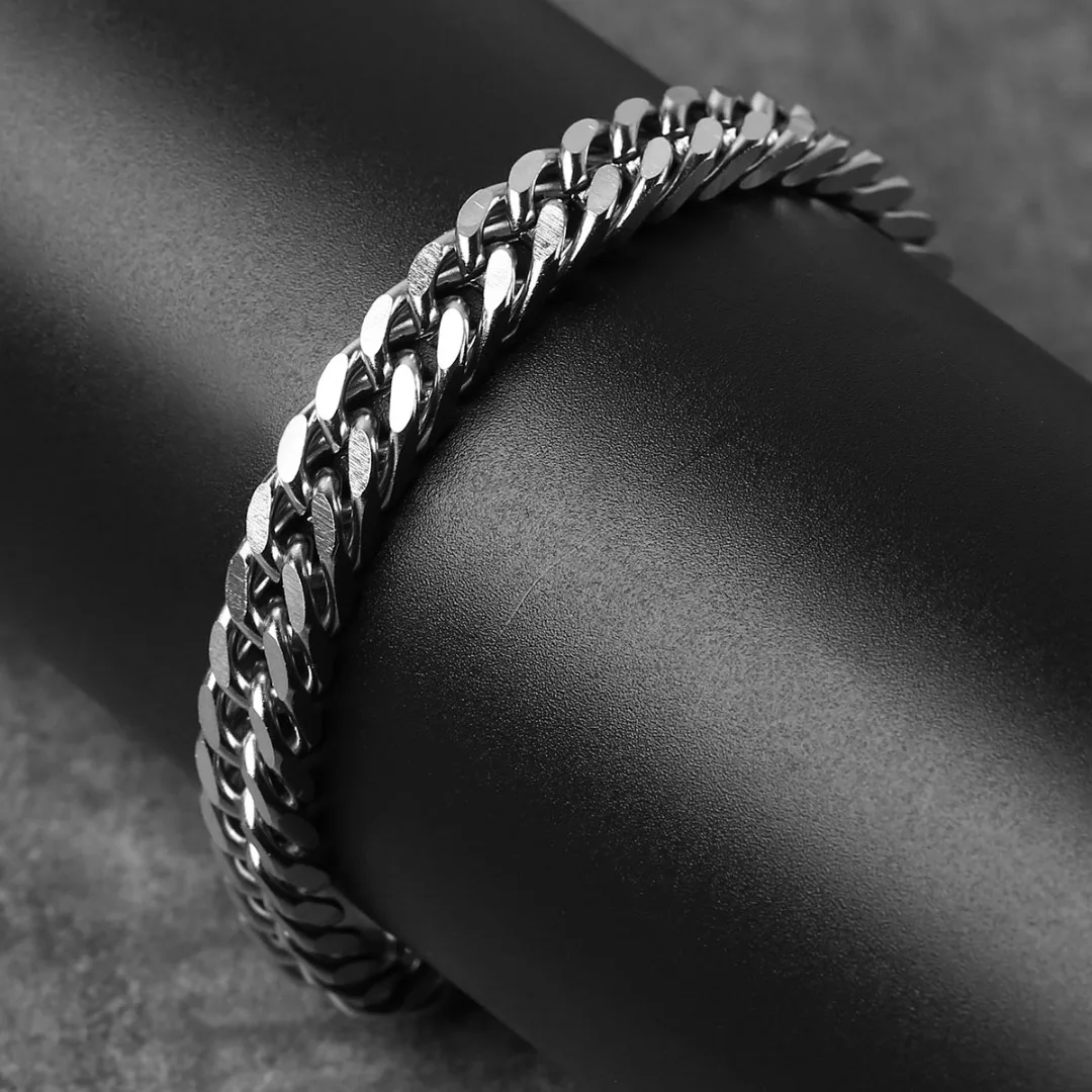 Classic Vintage Stainless Steel Bracelet Hip Hop Stylish Silver Color 6 Size Hand Chain Punk Rock Jewelry Accessories For Men