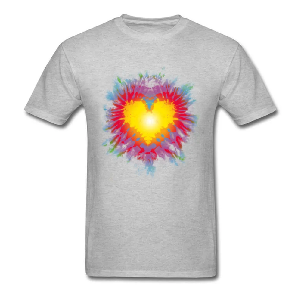 Tie Dye Heart Graphic Leisure Tops Shirts O-Neck ostern Day Pure Cotton Short Sleeve T Shirt for Men Printed On Tee-Shirts Tie Dye Heart grey