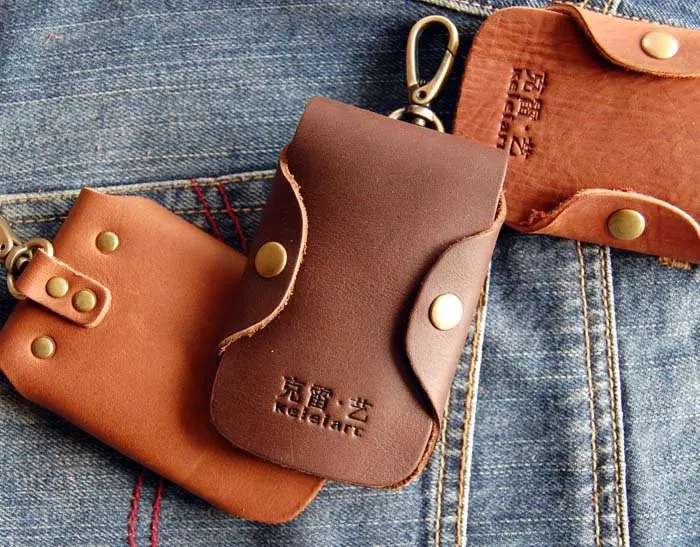 Free shipping! Handmade Leather Key Ring Bag/key holder drop shippingin Bag Parts & Accessories