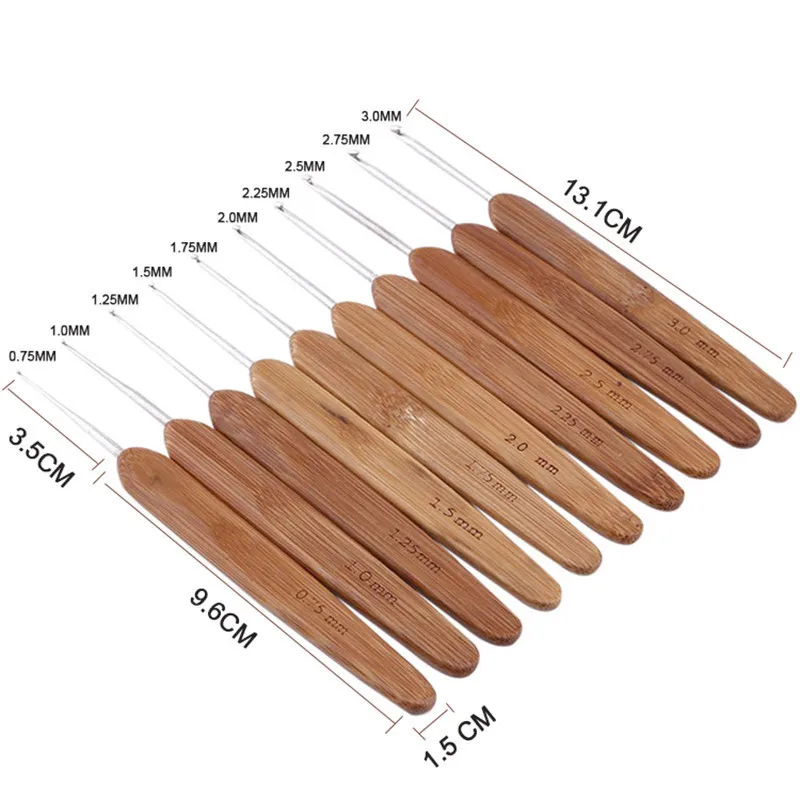 10pcsset Bamboo Crochet Hook 0.75-3.0mm Mix Size Yarn Weave Knitting Needles Sewing Tool Crochet Needles Set For Women DIY Tool (4)