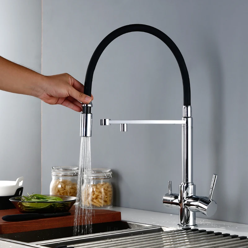  Clean Water Kitchen Faucet with Sprayer Gooseneck Pull Down Sink Mixer Solid Brass 360 Degree Rotat - 33023477445
