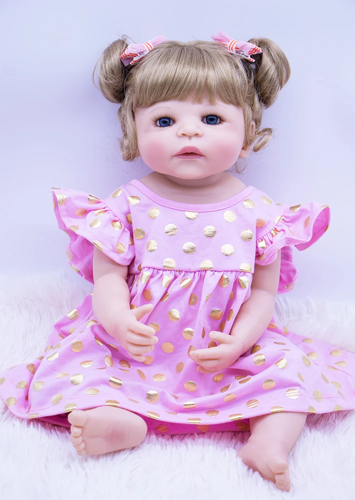 55 см силиконовые виниловые игрушки Reborn Baby Doll 2" голубые глаза с кудрявыми волосами принцесса младенец девочка Boneca ребенок подарок живой Bebe