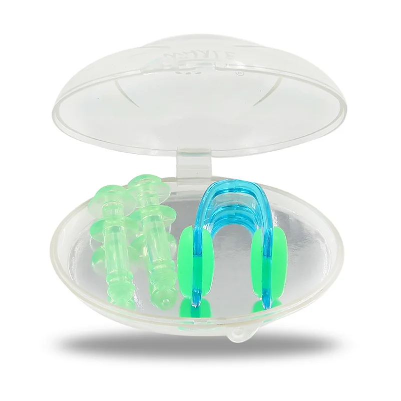 

3 pcs/Lot High Elasticity Soft Swim waterproof Silicone Earplug nose clip set Surf Swimming Pool Accessories adult diving + case
