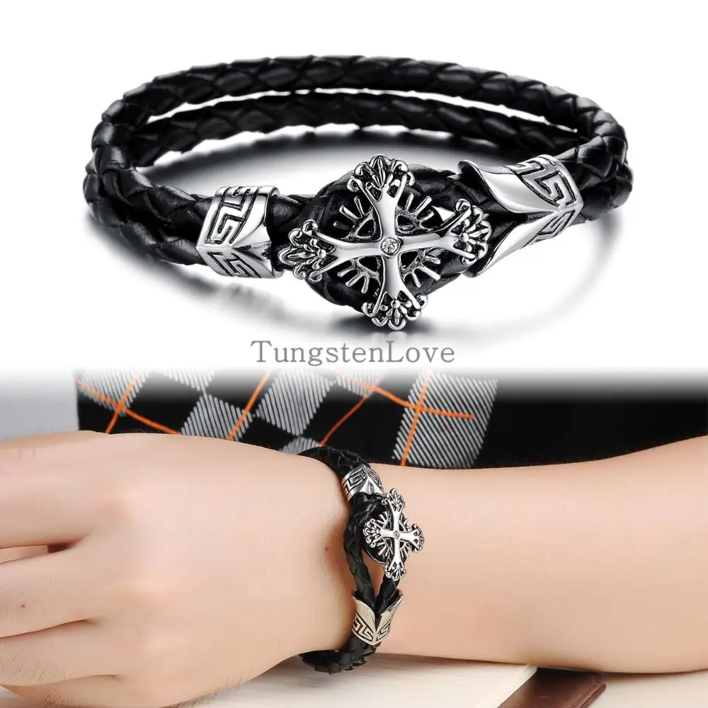 21 5cm Double Layers Black Leather Warp Bracelet Mens Bracelets 2017 Aeproduct Getsubject
