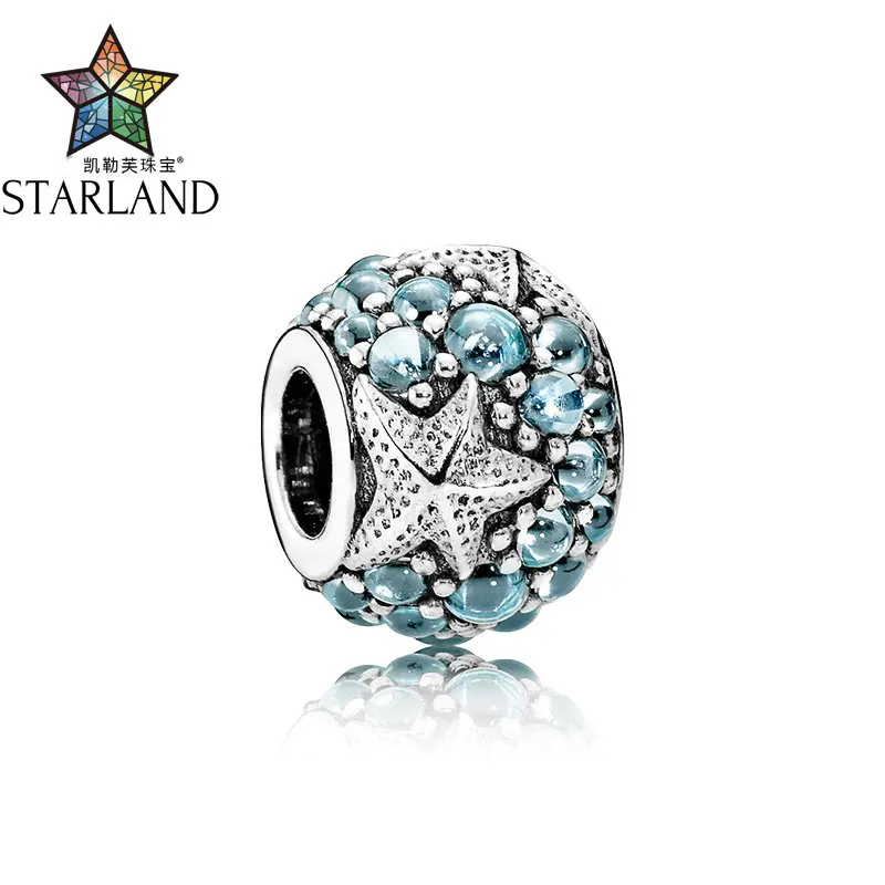 

Starland Fashion Genuine 925 Sterling Silver Ocean Theme Blue CZ Starfish Beads Fit Original Charms Bracelet Women Jewelry Gift