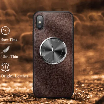 

For Samsung Galaxy S10 Case Litchi Grain Genuine Leather Watching Time Metal Clock Cover For Samsung S10 Plus S10E S10 Lite Case