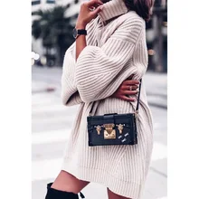 Ordifree осень зима большой размер женский вязаный свитер пуловер толстый теплый повседневный Свободный Длинный свитер с высоким воротом