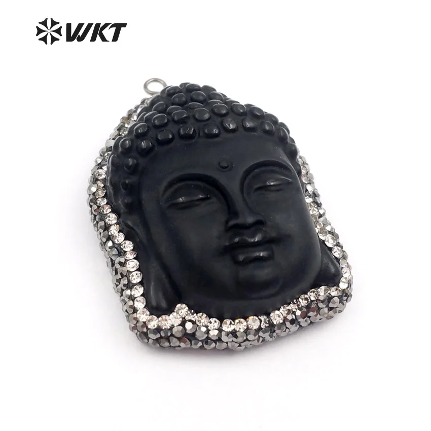 

WT-NP366 Wholesale Fashion Custom High quality New Natural black obsidian Sakyamuni Pendant with Rhinestone Buddha statue