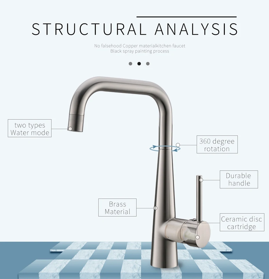 FLG смеситель для кухни Матовый никель смесители 360 Вращающийся Поворотный 2 функции смеситель для воды Латунь кухонная раковина кран 1012-33N