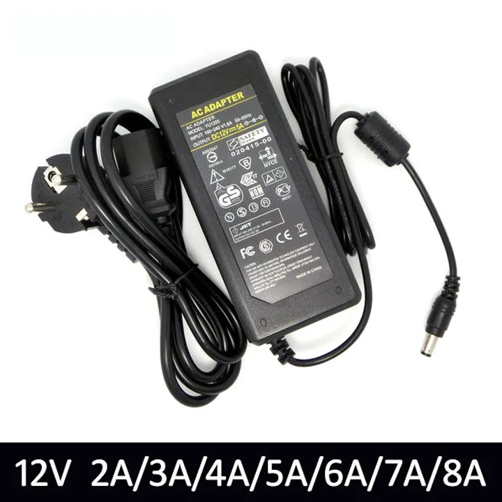 AC110-240V к DC 12V 2A/3A/4A/5A/6A/7A/8A блок питания адаптер трансформатора для светодиодной
