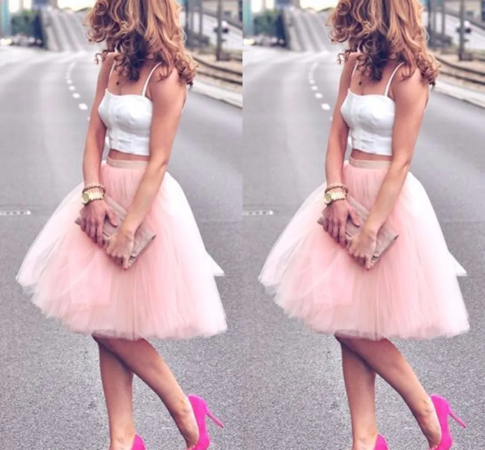 Женская Тюлевая юбка до колен розовая Однотонная на заказ 2017|knee length tulle skirt|fashion