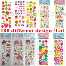 100 шт./партия. СМЕШАННЫЕ 100 дизайн пластиковых stickers.3d стикер. детский сад crafts. Kids Игрушки. Craft материал. DIY