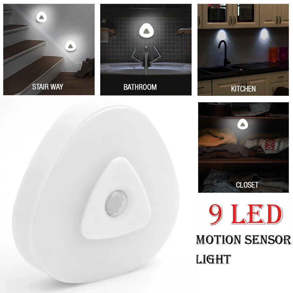 9LED Sensor Light Home Bedroom Wireless PIR Motion Sensor Battery