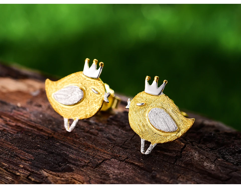 Lotus весело Настоящее серебро 925 проба Натуральный ручной работы дизайнер ювелирных украшений Прекрасная принцесса серьги-гвоздики в виде птицы для Для женщин Brincos
