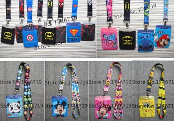 

50 pcs Cartoon mix Named Card Holder Identity Badge with Lanyard Neck Strap Card Bus ID Holders With Key Chain