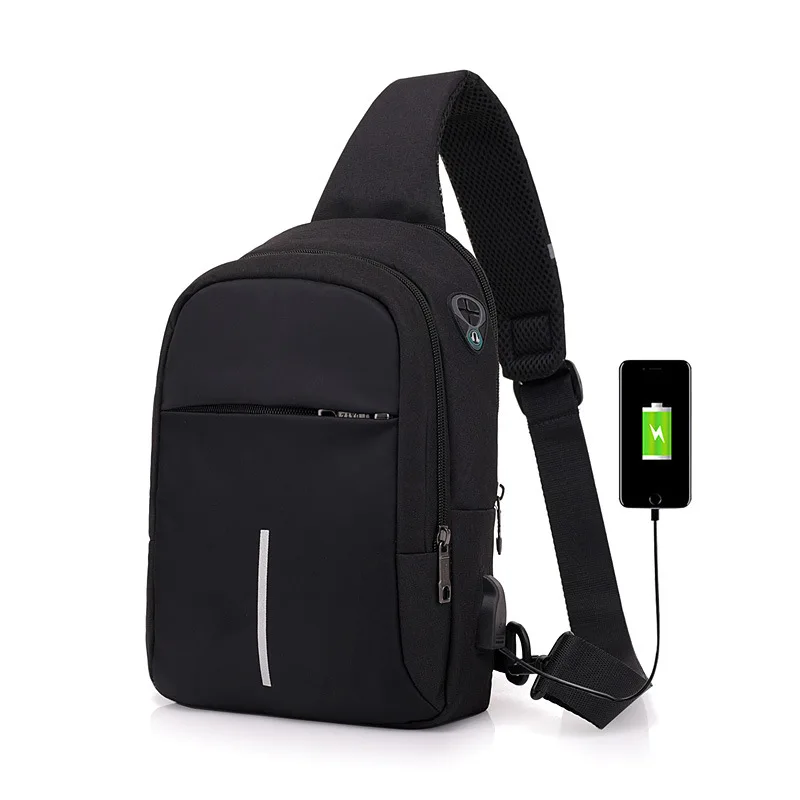 

Men USB Charge Waterproof Travel Shoulder bags Wear-resisting canvas business chest bags men's shoulder crossbody casual bags