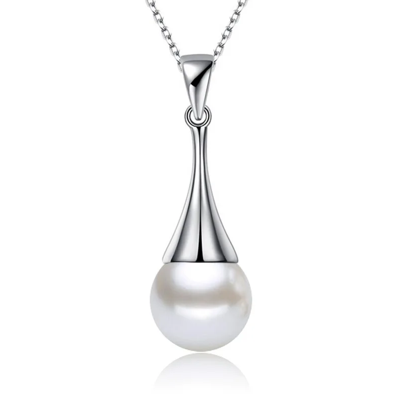 

anenjery Simple 925 Sterling Sliver Water Drop Pendant Neckaces For Women Simulated Pearl Moonstone Crystal 45cm Chain S-N100
