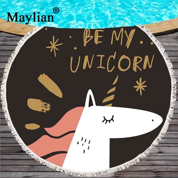 

lovely Unicorn Microfiber Fringe Round Beach Towel Bath Towel Yoga Mat Large for Adults Kids Toalla Tassel Print T263
