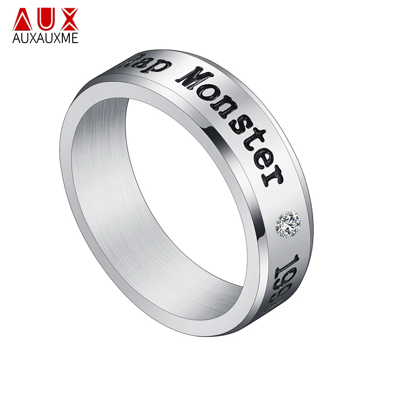 Auxauxme Titanium Steel Rap Monster Zircon Rings Gold Wedding Promise Ring For Women Men Engagement Jewelry Gift