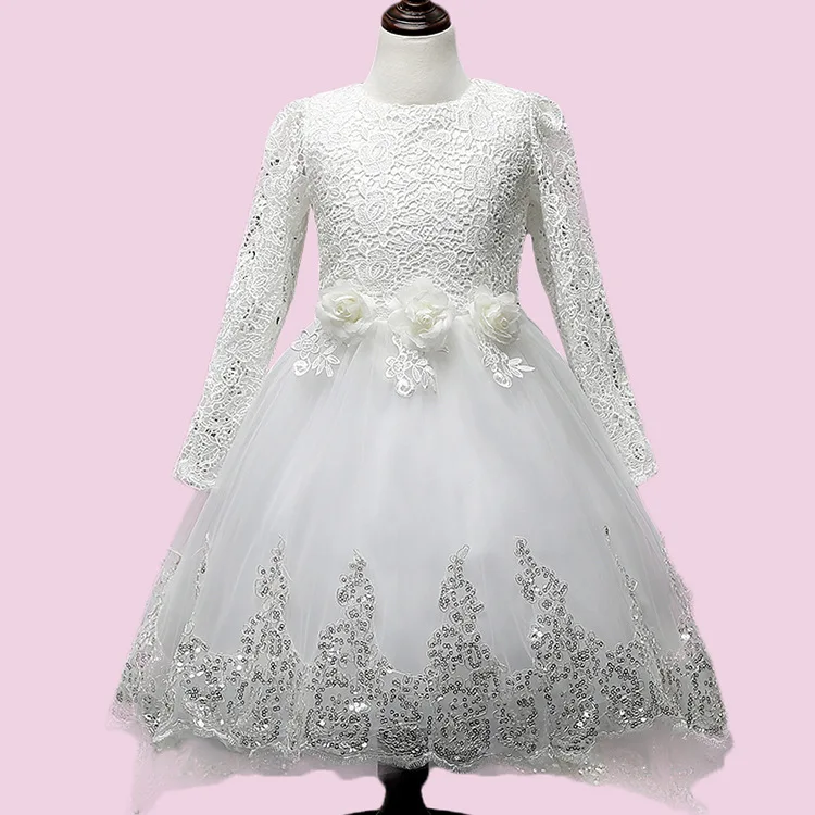 Bayi Perempuan Renda Tulle Dress Lengan Panjang Bunga Anak Anak Putri Gaun Pesta Dan Gaun Pengantin Putih Dengan Trailing Lucu Busur Lace Tulle Dress Children Princesstulle Dress Aliexpress