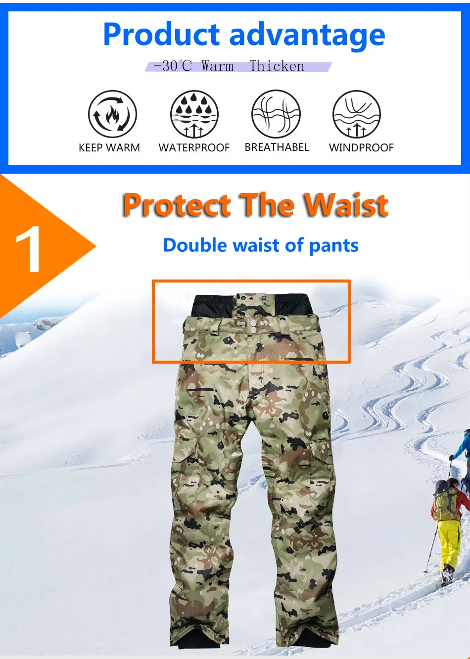 SAENSHING мужские лыжные штаны Сноубординг толстые камуфляжные зимние уличные водонепроницаемые ветрозащитные согревающие нейлоновые