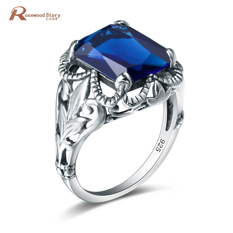 

Summer Collection Pure 925 Sterling Silver Finger Ring Created Sapphire Stone Compatible with European Vintage Women Jewelry