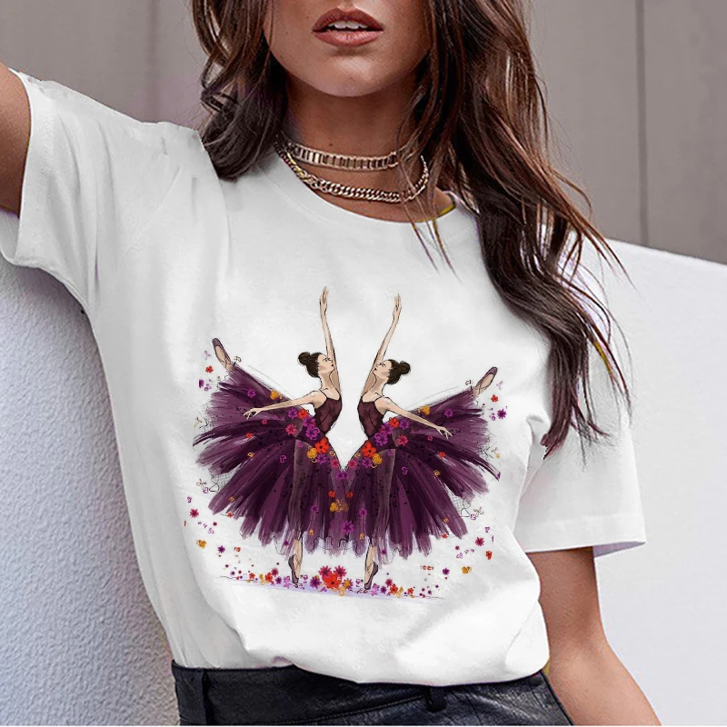 

Women Clothes 2019 Tee Shirt Femme Harajuku T Shirt Ballet Dance Causal Streetwear Aesthetic Tops Korean Vogue Camiseta Mujer