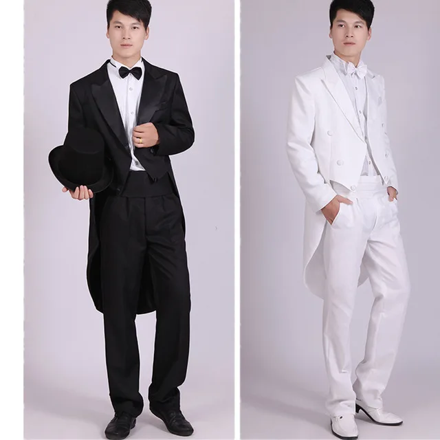 Подгонянный фрак Белый/Черный Жених мужской костюм смокинг тупым отворотом мужские свадебные костюмы(пиджак+ брюки+ галстук-бабочка) Костюмы мужские s