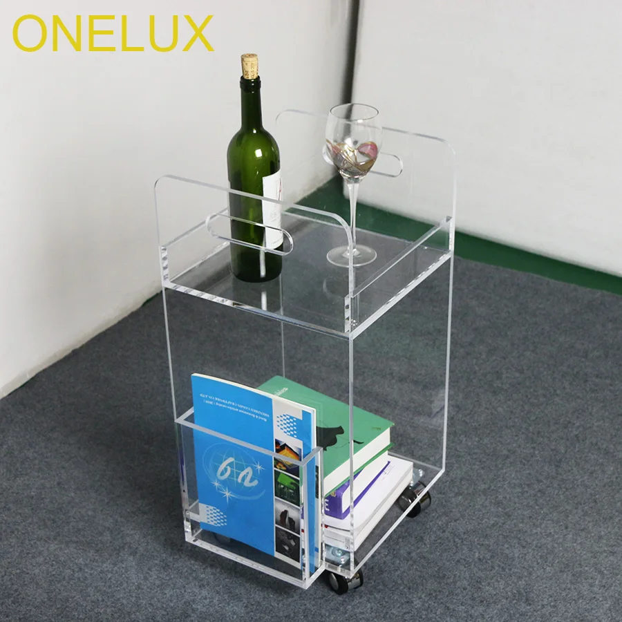 المنزل استخدام الاكريليك المتداول الشاي عربة مع مجلة رف ، صغيرة عربة على عجلات