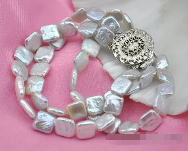 

free shipping 09424 3strands square white freshwater pearl bracelet