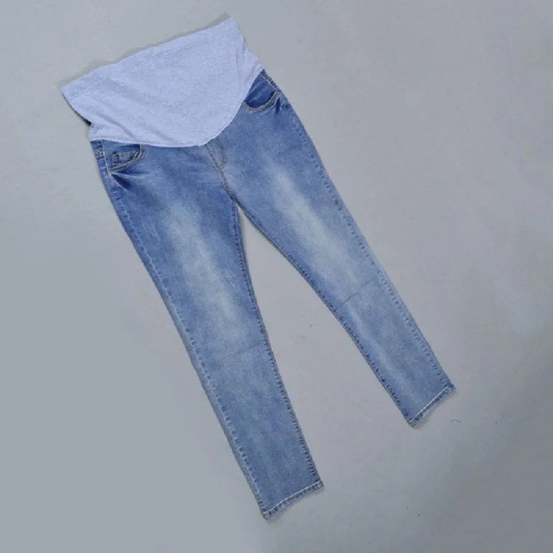 Эластичная талия хлопок джинсы для беременных Одежда для беременных Леггинсы Осень Зима - Цвет: Sky Blue
