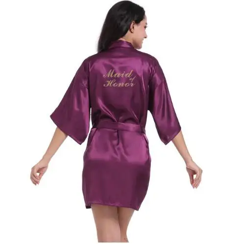 RB91 Модный Шелковый халат для матери с золотыми буквами, сексуальный женский короткий атласный свадебное кимоно, одежда для сна - Цвет: purple Maid of Honor