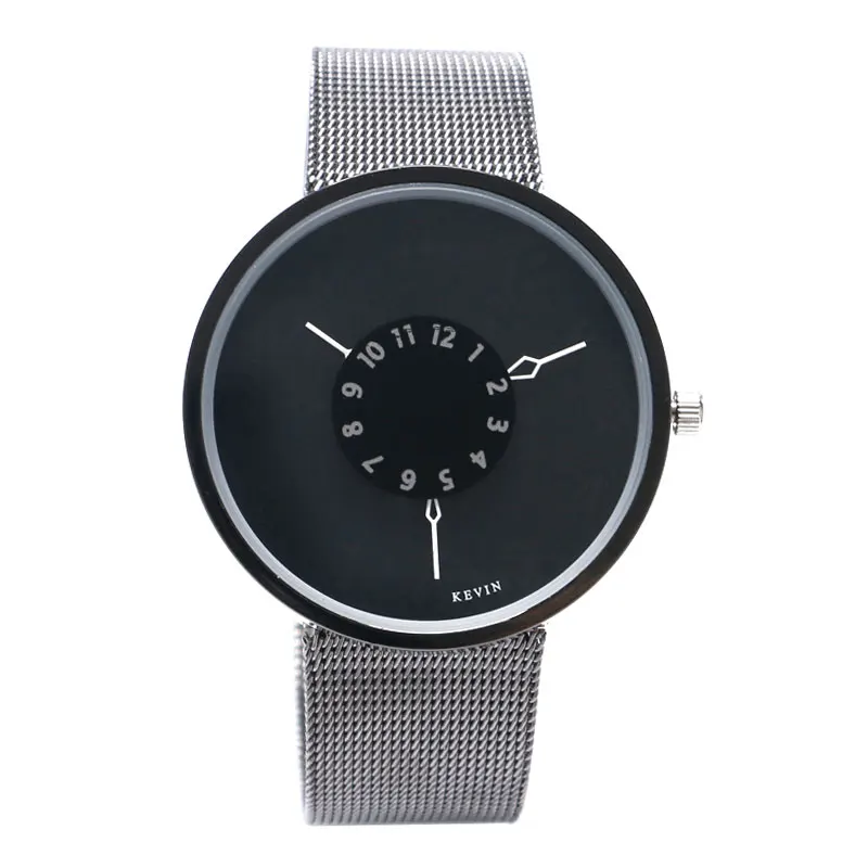 

KEVIN Men Women Watches Modern Black/White Dial Stainless Steel Band Clasp Quartz Creative Sport Clock for Lovers' Gift