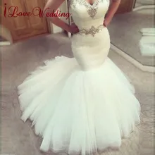 Vestido De Novia Милая отделка бисером на заказ тюль плиссированные Русалка свадебное платье