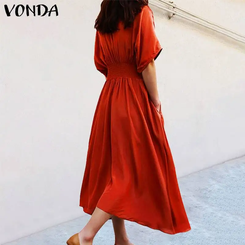 Макси-Платья Летние женские VONDA сексуальное платье с v-образным вырезом и коротким рукавом размера плюс Повседневный свободный сарафан женское богемное платье