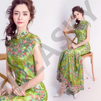 green traditional wedding qipao dresses cheongsam embroidered designer modern chinese oriental women long lace plus size mermaid
