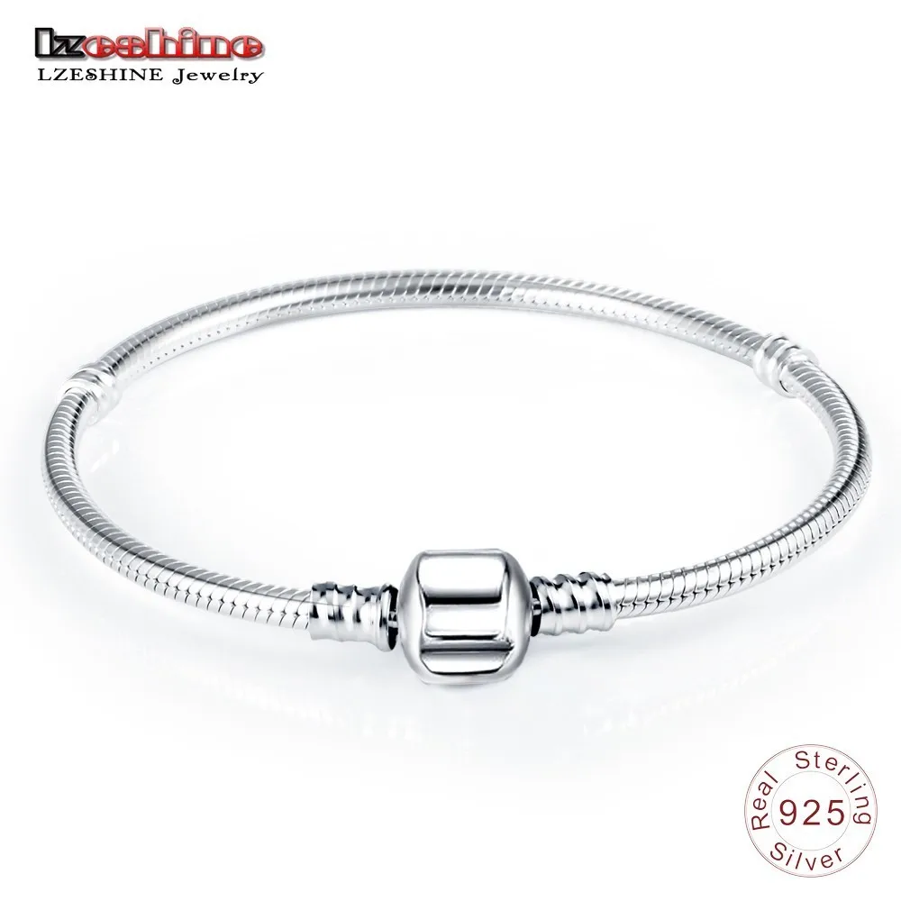 

LZESHINE Fashion Authentic 100% 925 Sterling Silver Bracelet Basic Snake Chain Clasp Bracelet & Bangle For Women Jewelry Gift