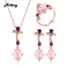 MoBuy стерлингового серебра 925 комплекты украшений для женщин овальный, в форме яйца натуральный драгоценный камень розовый кварц S925 ювелирные изделия для женщин V025ENR