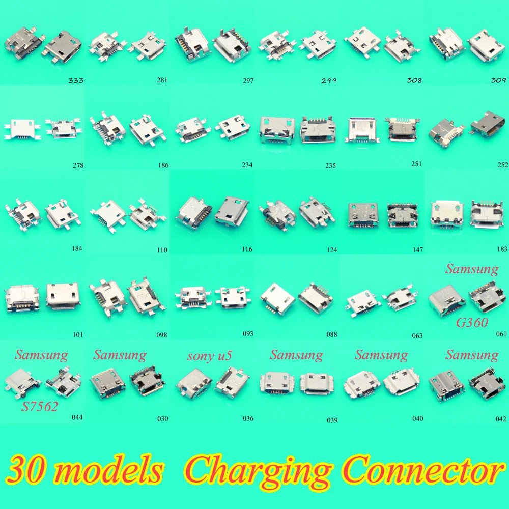 30 моделей 300 шт./лот гнездо Micro USB разъем зарядный порт для Samsung Lenovo Huawei zte Sony meizu и т.
