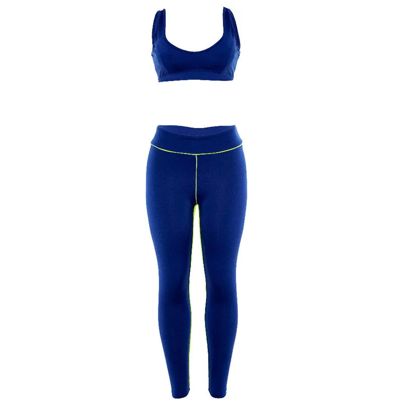 Survetement Femme спортивный костюм женский синий укороченный Топ Леггинсы брюки