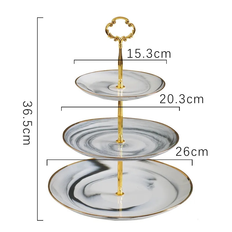 1 шт. Европейский стеллаж для торта мраморная позолоченная керамическая двухслойная трехслойная Фруктовая тарелка Свадебный день рождения поднос для закусок