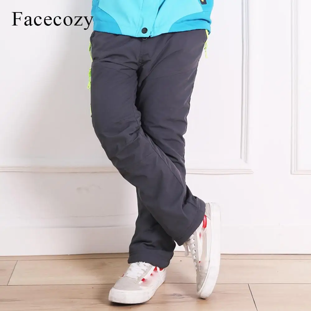 Facecozy для мальчиков и девочек; зимние Утепленные походные брюки из берберского флиса; Детские теплые ветрозащитные лыжные флисовые брюки - Цвет: Gray Pants