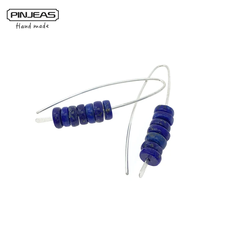 

PINJEAS Blue Lapis Lazuli Drop Earrings in Handmade Fashion Boho Natural stone Jewelry present women party