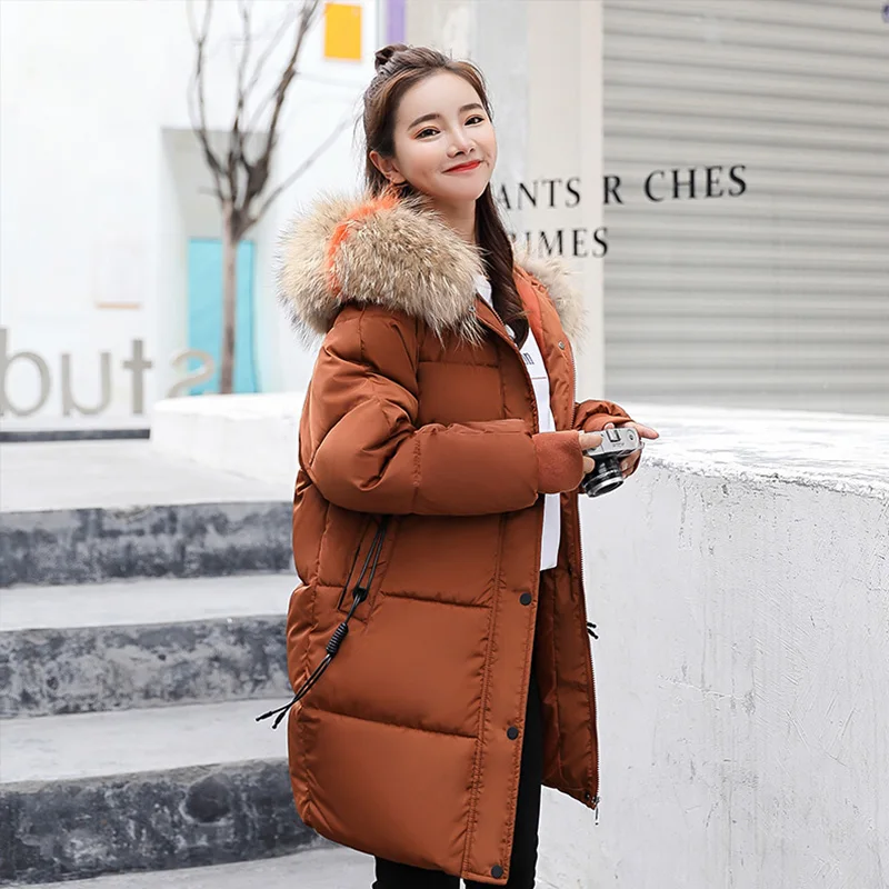 Зимняя куртка для женщин длинная парка с капюшоном меховой воротник теплая